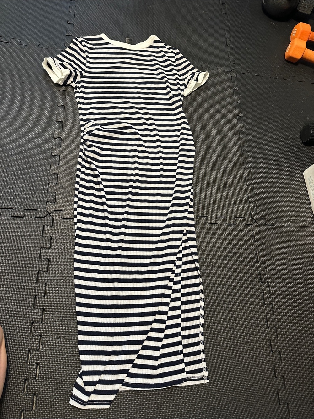 SHEIN Black & White Striped Short-Sleeve Maxi Dress